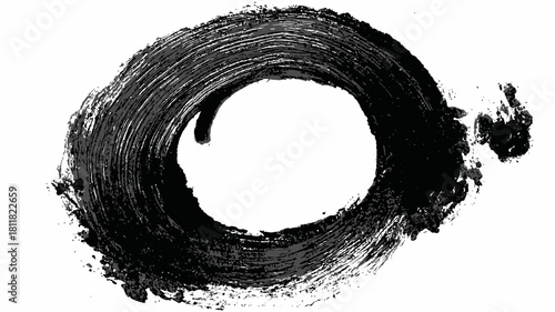 Abstract Black Brush Stroke Ring Texture. Grungy Painted Circle Shape isolated on White Background for Design Element.