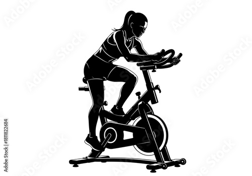 Woman Indoor Cycling Spinning Silhouette Vector - Fitness Workout Icon