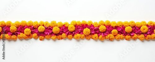 Wallpaper Mural Traditional floral garland of vibrant orange marigolds, deep pink dahlias arranged against white background. Festive flower decoration for Indian festivals like Diwali, weddings. Organic floral Torontodigital.ca