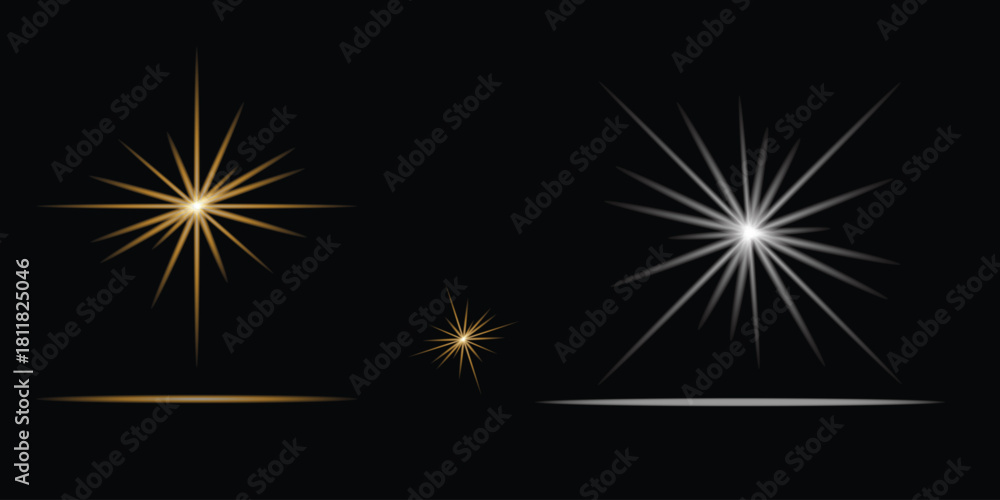 Fototapeta premium Golden Starburst Light Flare Vector SetBlue curled-corner sticky note