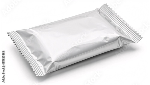White Plastic Snack Packaging with Foil Crinkle Texture, Minimal Design V7