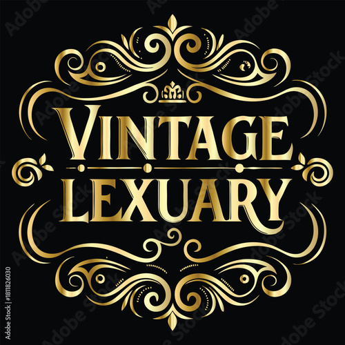 Vector golden frame. Elegant element for design in Eastern style, place for text. Floral golden border. Lace illustration for invitations and greeting cards.
Vintage gold frame on black background. 