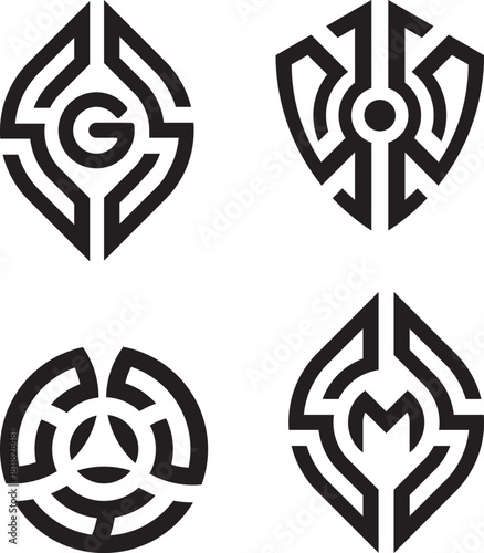 Abstract black line logos set. modern geometric identity elements.