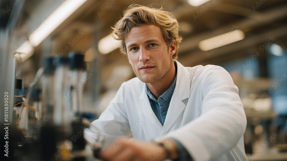 Obraz premium A scientist calibrating a lab test rig made of sensors, tubing, and digital meters while analyzing experimental fluid dynamics — research equipment setup, scientific testing rig, and precision