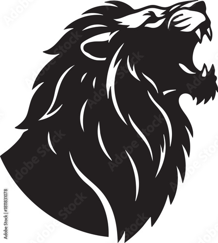Roaring Lion Head Vector Silhouette, Black and White Animal Icon