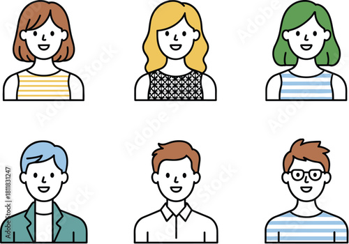 Cute Cartoon Vector Avatar Set of Diverse Young People, Featuring Bright Colors, Unique Hairstyles, and Casual Outfits for Profile Icons and Social Media Graphics.