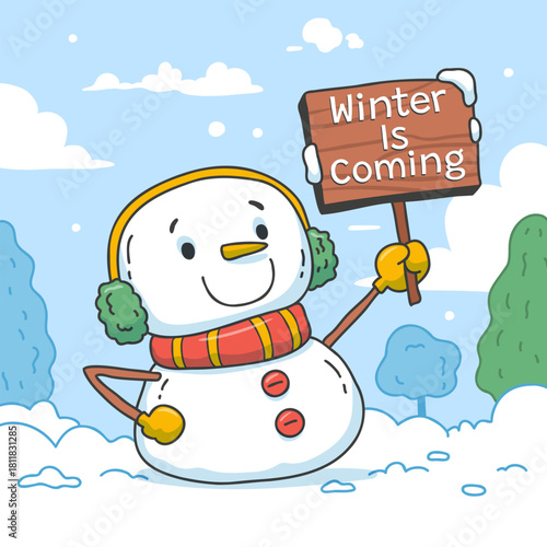 illustration of a snowman holding a text board