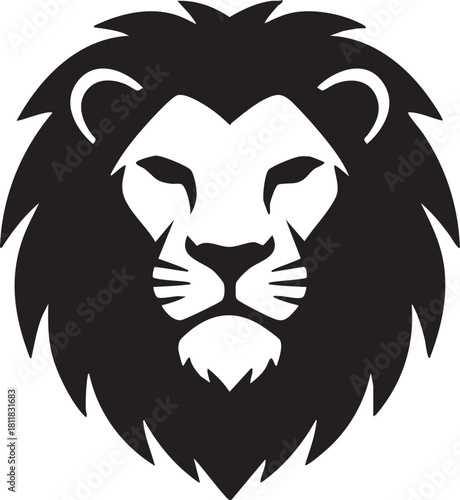 Bold Black and White Lion Head Vector Logo, King of the Jungle Icon