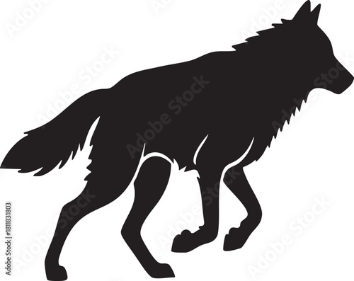 Running Wolf Silhouette Vector, Wild Animal in Motion Icon