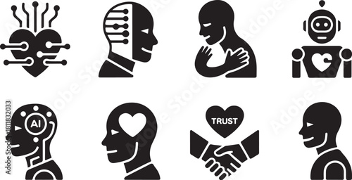 Artificial Intelligence and Human Emotion Icons heart