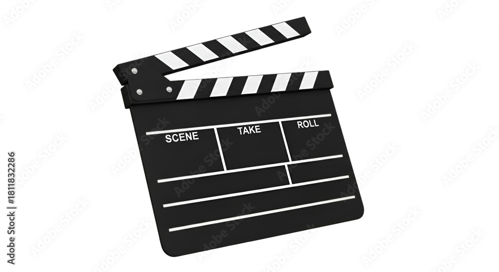 Obraz premium Black Movie Clapperboard with White Stripes and Text Keywords: clapperboard, movie, film, cinema
