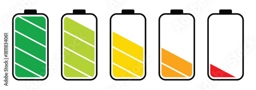 Charge battery level icon. battery icon. Battery power level pictograms. Collection of battery icons showing various charge levels and power status. eps 10