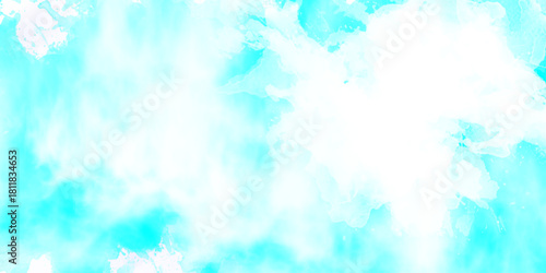 Watercolor blue water backgr. Decorative plaster with the effect of wet sil in grunge style blue skt white clouds simple photk. Delicate turquoise texture.ound. Hand painted watercolor sky and clouds,