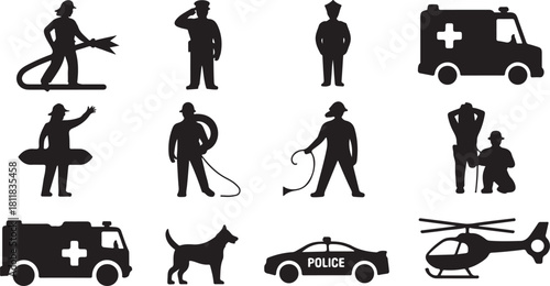 Emergency Services and Professions Icon Set firefighter