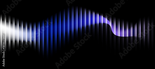 Vertical fluted acrylic with silver and neon rainbow glow. Holographic stripes and soft blur create a vibrant 3D render. Ideal for plastic inspired backgrounds