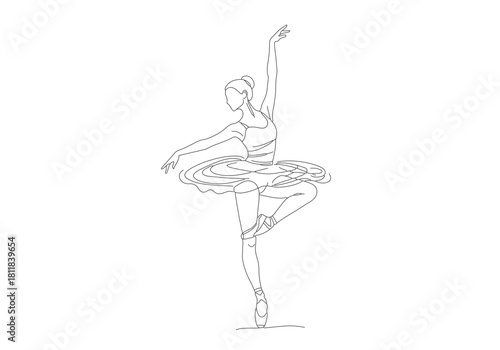 Elegant continuous line art drawing of a graceful ballerina in a beautiful dance pose illustration