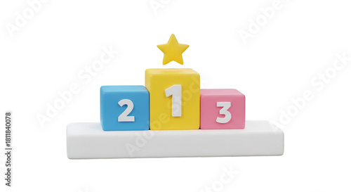 Colorful Podium with Numbers 123 and Yellow Star