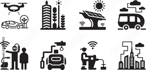 Smart City Technology Icons drone autonomous car