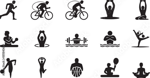 Sports And Fitness Icons Diverse Activities Keywords: sports, fitness, silhouette, running