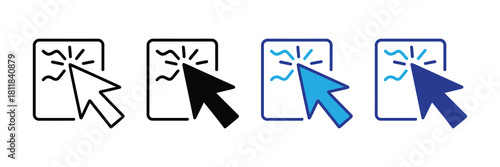 Click cursor icon sets with different styles for web and app design, representing digital interaction and selection on white background.
