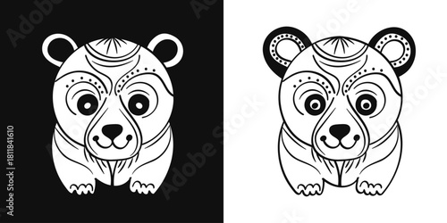 Decorative bear animal head doodle line art drawing illustration