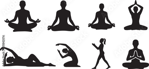 Yoga Poses Silhouettes Collection meditation exercise