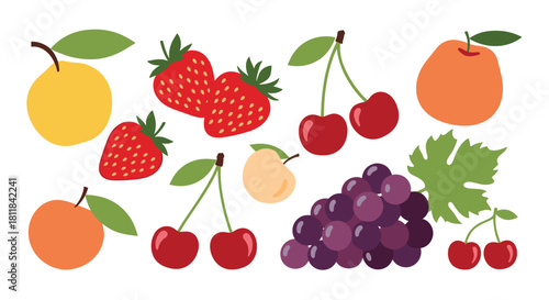 Vibrant collection of fresh and delicious fruits including strawberries cherries grapes and peaches perfect for healthy eating.