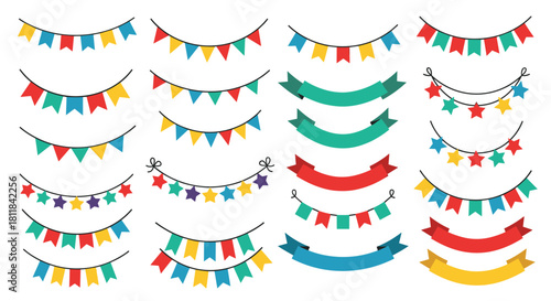 Vibrant collection of colorful party banners garlands and ribbons perfect for festive celebrations and joyful event decorations.