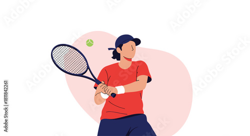 Dynamic young man playing tennis with a racket and ball showcasing athleticism focus and competitive spirit on the court.