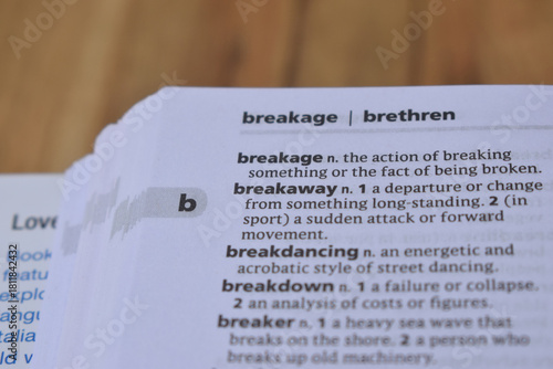 Definition Of English Dictionary Close Up Of Page With Word - breakage
