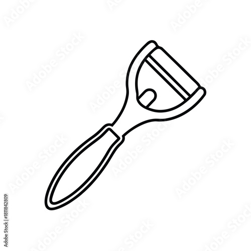 Clean outline illustration of a kitchen peeler on a white background