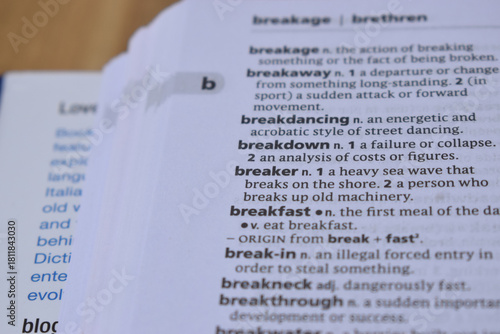 English Dictionary Page Close Up With The Word Meaning Of -breaker