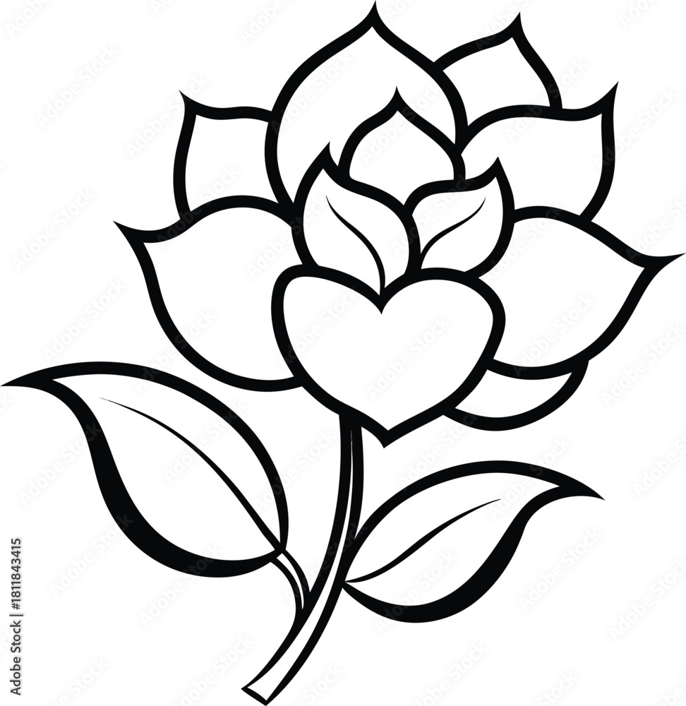 Obraz premium Simple rose flower outline drawing isolated on white