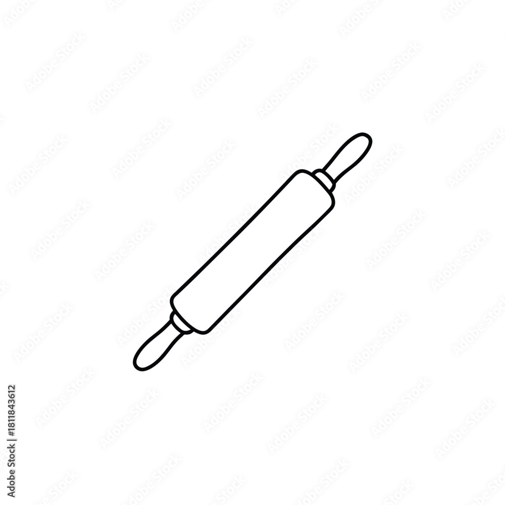 Fototapeta premium Simple outline illustration of a rolling pin on a clean white background