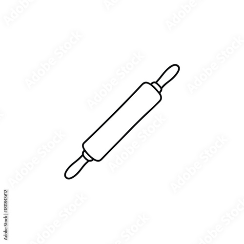 Simple outline illustration of a rolling pin on a clean white background