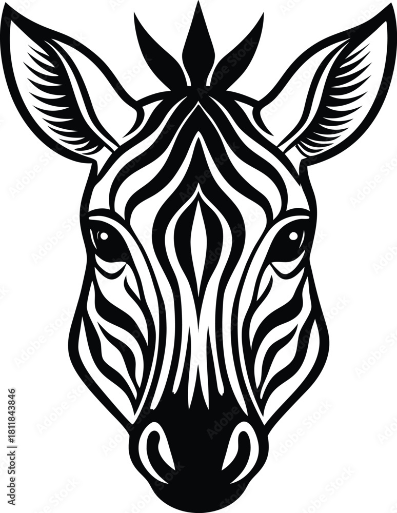 Obraz premium Zebra head vector illustration in black and white