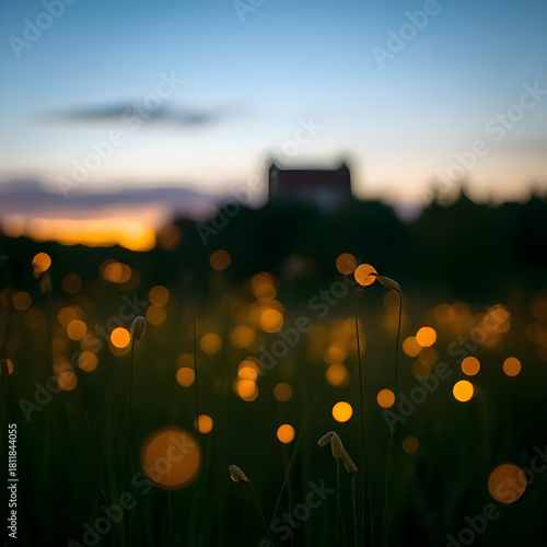 Fireflies at Dusk with Golden Glow Trails, Summer Meadow Long Exposure