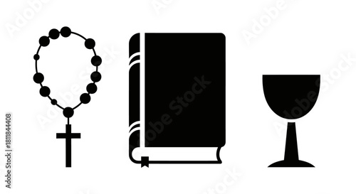 Religious Symbols Rosary, Bible, Chalice
