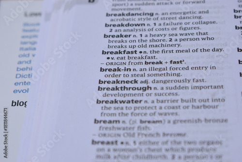 English Dictionary Page Close Up With The Word Meaning Of -break-in