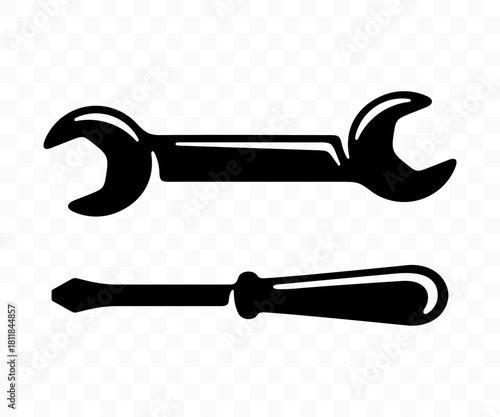 Spanner, wrench, screwdriver and turn-screw, graphic design. Tools, construction, repair and repairing, vector design and illustration