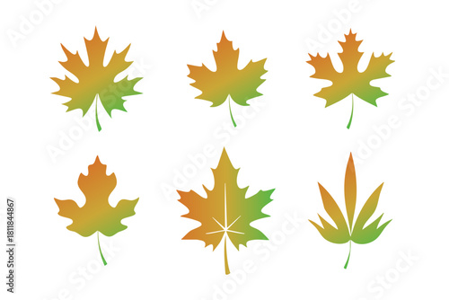 Maple Leaf Autumn Fall Icons Set with Gradient. Vector illustration.