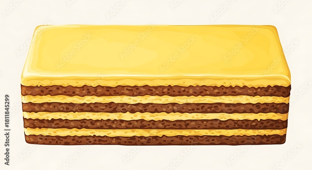 Fototapeta premium Delicious Layered Cake with Yellow Icing, Sweet Dessert.