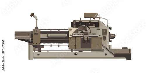 Vintage letterpress printing machine illustration showcases intr.