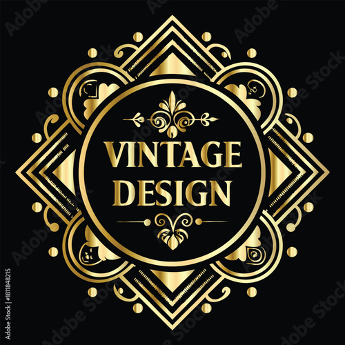 Vector golden frame. Elegant element for design in Eastern style, place for text. Floral golden border. Lace illustration for invitations and greeting cards.
Vintage gold frame on black background. 