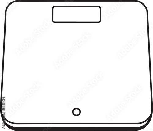 Electronic Bathroom Scales for Weight Loss and Diet Hand-drawn Sketch Drawing Vector Illustration, Line Linear Symbol Engraving Coloring Book, Black and White Isolated