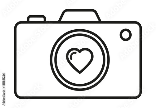 Camera with heart icon isolated on, symbolizing love for photography and capturing memories