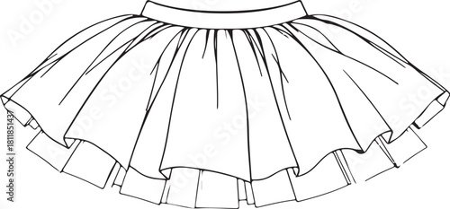 Girl Skirt Tutu Hand-drawn Sketch Drawing Vector Illustration, Line Linear Symbol Engraving Coloring Book, Black and White Isolated