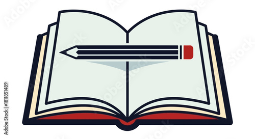 Open book with a pencil lying across the pages, isolated on