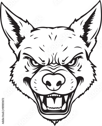 Barking Dog Head Portrait Rabies Attack Hand-drawn Sketch Drawing Vector Illustration, Line Linear Symbol Engraving Coloring Book, Black and White Isolated