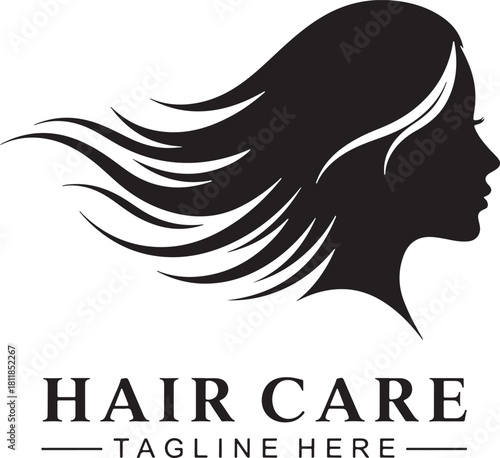 Black Silhouette of Woman with Long Flowing Hair for Hair Care